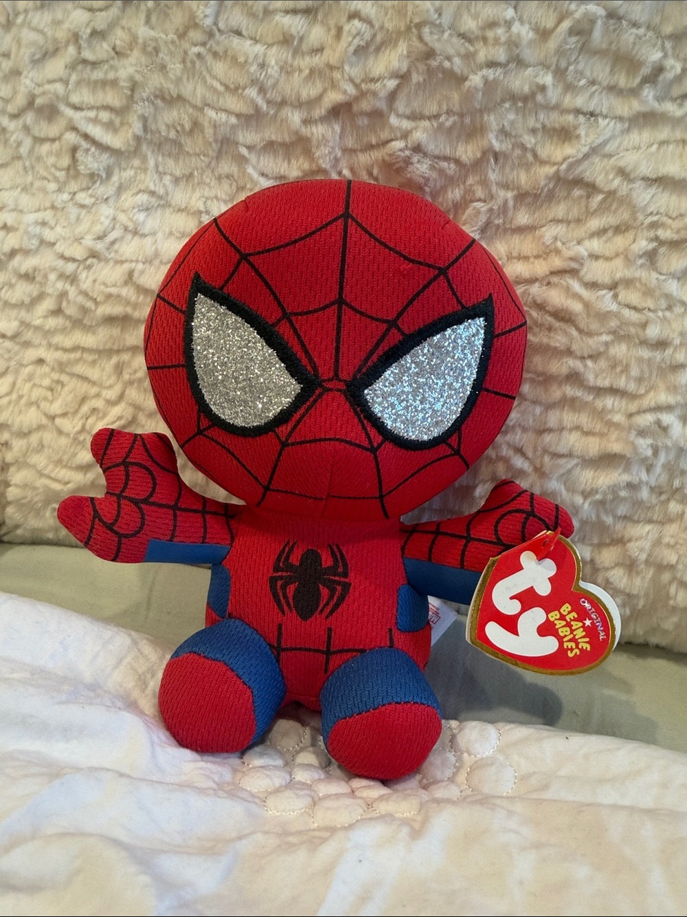 Ty Spider-Man Plush - Red, Blue, Silver Glitter Eyes